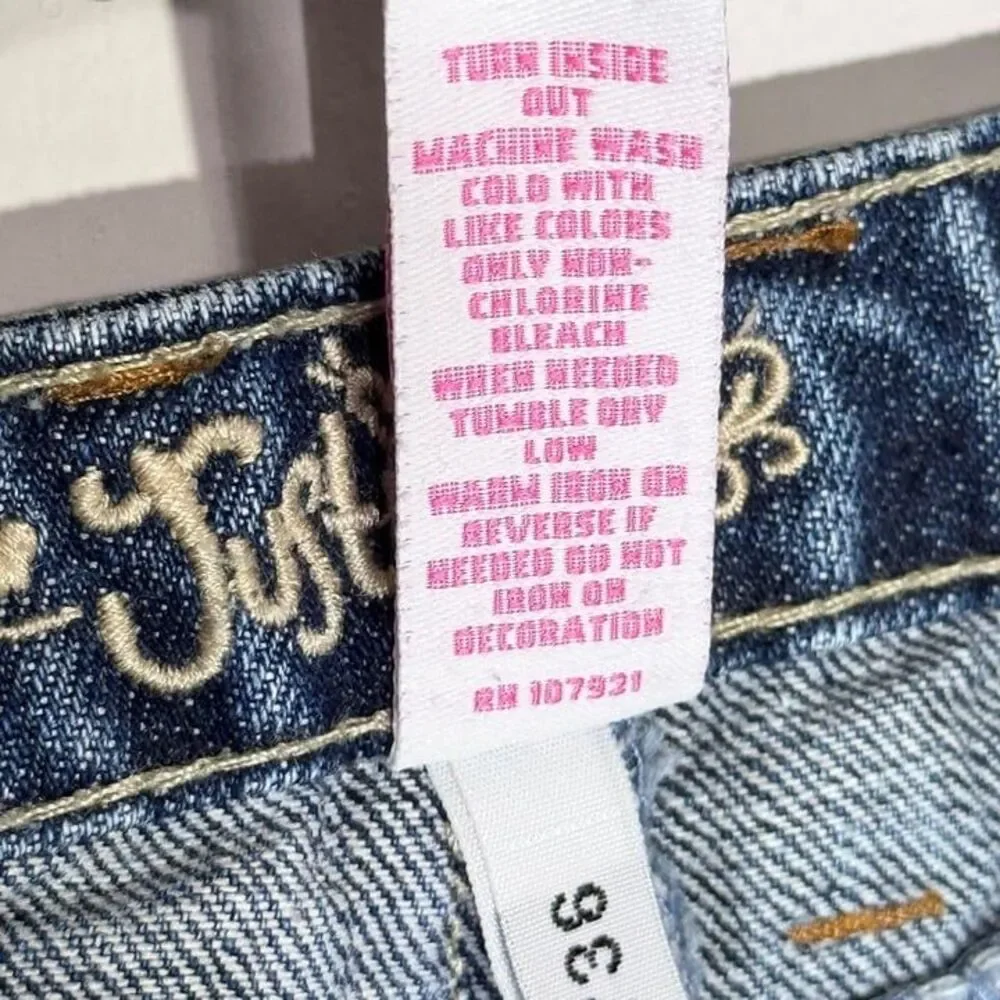 Vintage Justice Girls Jeans Size 12 Distressed Y2K Embroidered Pocket Low Rise